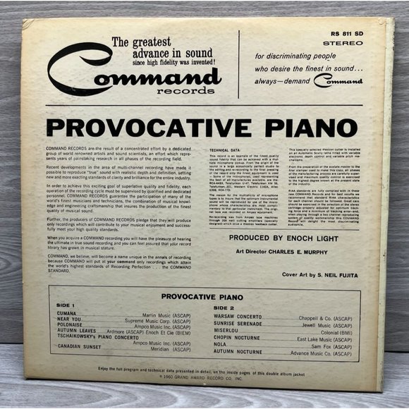 Dick Hyman Provocative Piano Vinyl LP 1960 Command RS 811 Gatefold VG+ - Picture 5 of 6